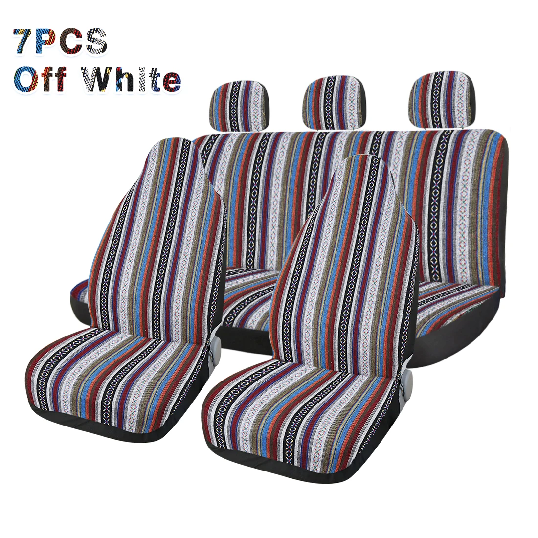 Off White(7pcs) X Autohaux чехлы для сидений автомобиля набор Baja Седло Одеяло переплетение Универсальный подходит для большинства автомобилей чехлы с крышкой рулевого колеса протектор - Название цвета: Off White(7pcs)
