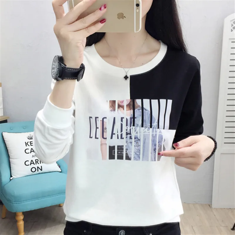 

Women Clothes 2019 Autumn Tee Shirt Femme Tshirt New Fashion Shirts Cotton T Shirts Patchwork T-shirt Casual Plus Size Top Tees