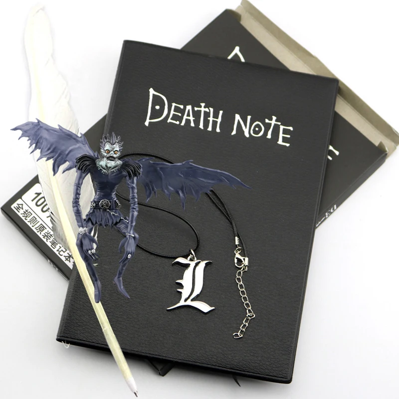 

A5 Anime Death Note Notebook Set Leather Journal and Necklace Feather Pen Journal Death Note Pad for Gift D40