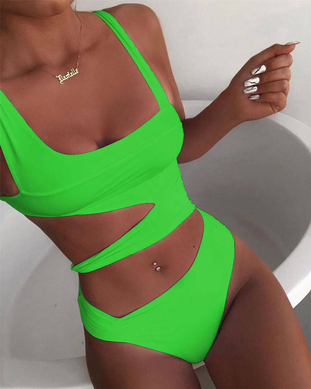 Sexy Asymmetric Solid/Leopard Cut Out One Piece Swimsuit Ladies 2021 Monokini Bandage Swimwear Women Swim Bathing Suit Trikini | Спорт и