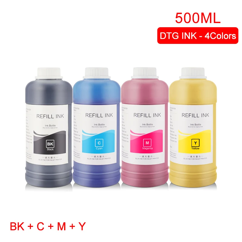 500 мл/набор чернила DTG текстильные чернила для одежды для Epson DX5 DX7 R330 1390 1400 R1900 R2000 F2000 F2100(BK C M Y белая предварительная обработка - Цвет: BK C M Y
