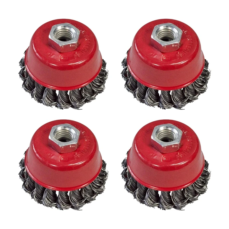 

3Inch Twist Knot Wire Wheel Cup Brush for Any Angle Grinder with M14 Thread for Remove Paint Scale Rust Deburring,4 Pack