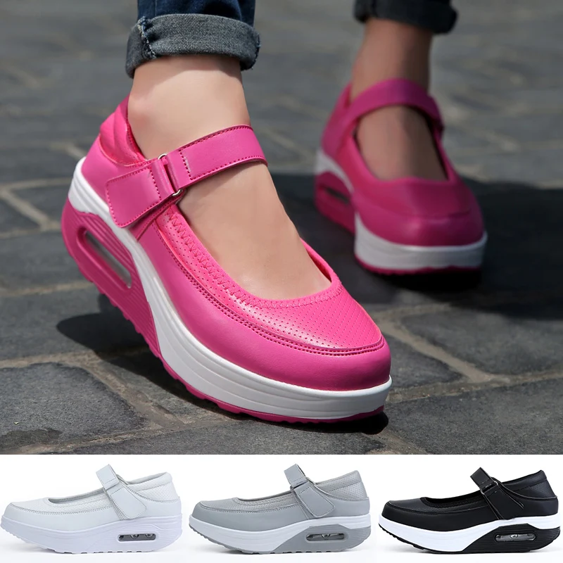 

Women Air Cushion Walking Shoes Casual Non-slip Footwear Comfortable Velcro Shoes Platform Sneakers Size35-41