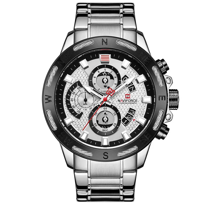 Silver Black NAVIFORCE мужские часы лучший бренд класса люкс бизнес модные кварцевые часы мужские наручные часы военные часы мужские Relogio Masculino - Цвет: Silver Black
