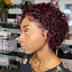 Парик с короткими вьющимися человеческими волосами 13x2, парики 99J, бордовый, естественный цвет, парик из человеческих волос на сетке спереди, предварительно выщипанные волосы Remy, дешево