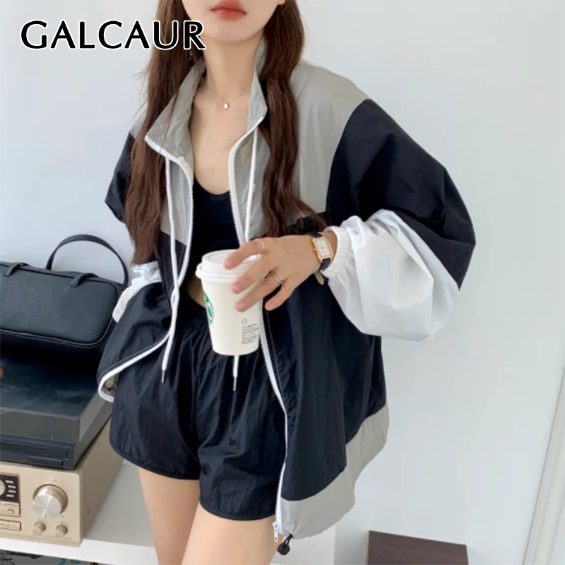 

Комплект из двух предметов GALCAUR Женский, повседневный лоскутный костюм с лацканами и длинным рукавом, пальто с высокой талией, однотонные шо...