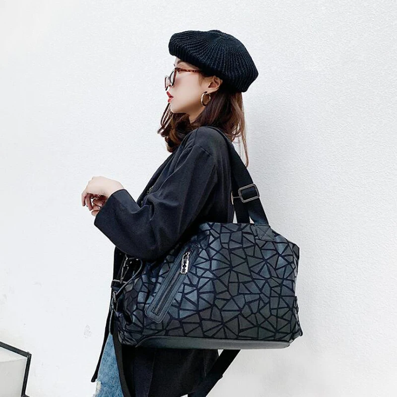 Женская сумка из натуральной кожи с геометрическим узором большая сумка-тоут