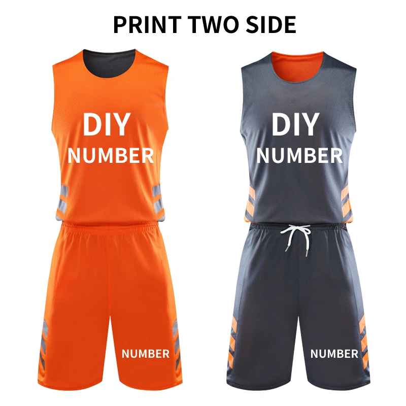 orange grey DIY Двусторонняя баскетбольная форма на заказ, форма для баскетбола с принтом имени, логотипа, Джерси, баскетбольная L-6XL, спортивная одежда - Цвет: orange grey DIY