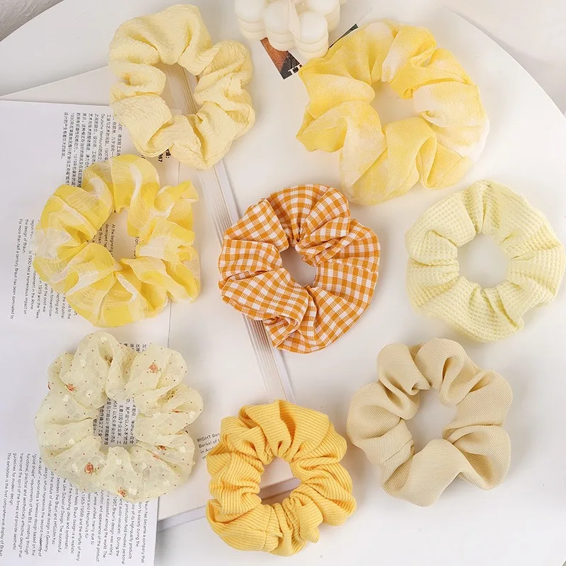 

Woman Yellow Colors Scrunchies Hair Ties Girls Ponytail Holders Hair Rope Gum Hair Ornaments Headwear Rubber Band