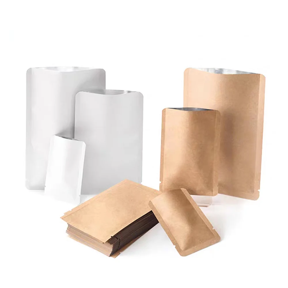 

100 Pcs/Lot Kraft Paper Pouches Inner Foil Open Top Heat Sealed Food Tea Nut Powder Packaging Bag with Tear Notch