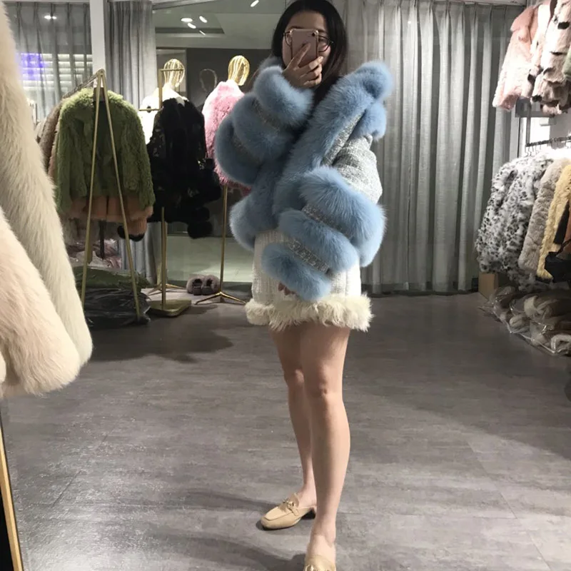 

Cotday Single Breasted White Thick Warm Fur Fox Fur Collar Autumn 2020 Women Winter High Street Natural Outwear Fur Fox Coat