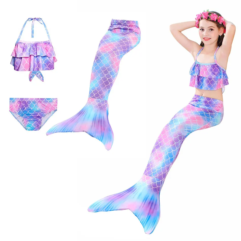 

Girl's Mermaid Suit Swimsuit Outfit Summer Swimming Clothing Rainbow Birthday Gift Party Fashion For Kids