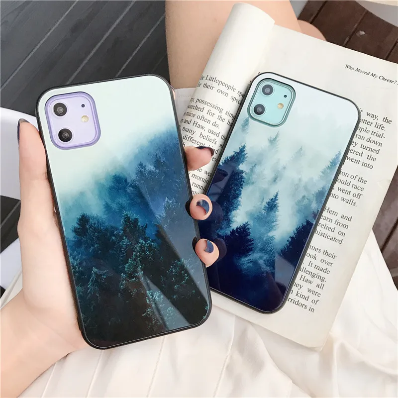 Роскошный чехол Jamular из твердого стекла с зеленой сосновой лесной для телефона