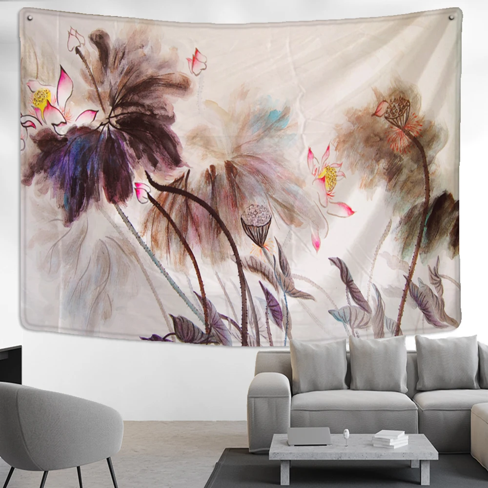 

Flower Chinese Painting Tapestry Wall Hanging Bird Bohemian Style Simple Art Tapiz Living Room Home Decor