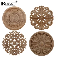 runbazef wood applique onlay wood decal exquisite unpainted decoration rubber wood european oval home cabinet window hot sale