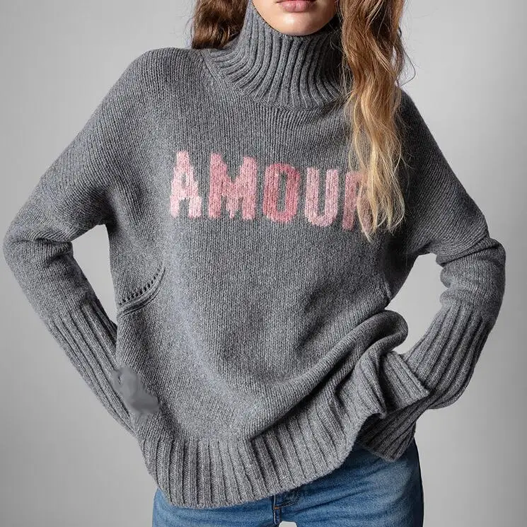 100% кашемировые зимние пуловеры с вышитыми буквами женский свитер Женский