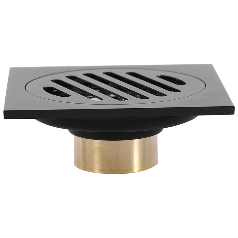 

4 Inch Square Shower Drain with Removable Cover Grate, Brass Anti Clogging and Odor Point Floor Drain Assembly with Hair Catcher