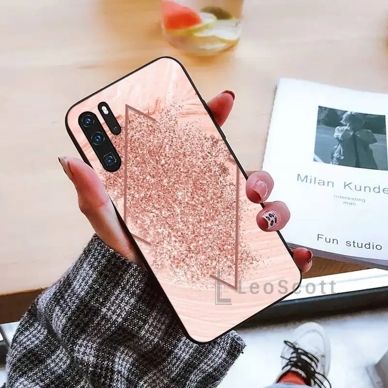 

Gold Rose Love heart Bling2 Phone Case black For Huawei honor Mate mate P 10 9X 10i 20 30 40 y7 lite pro p smart 2019