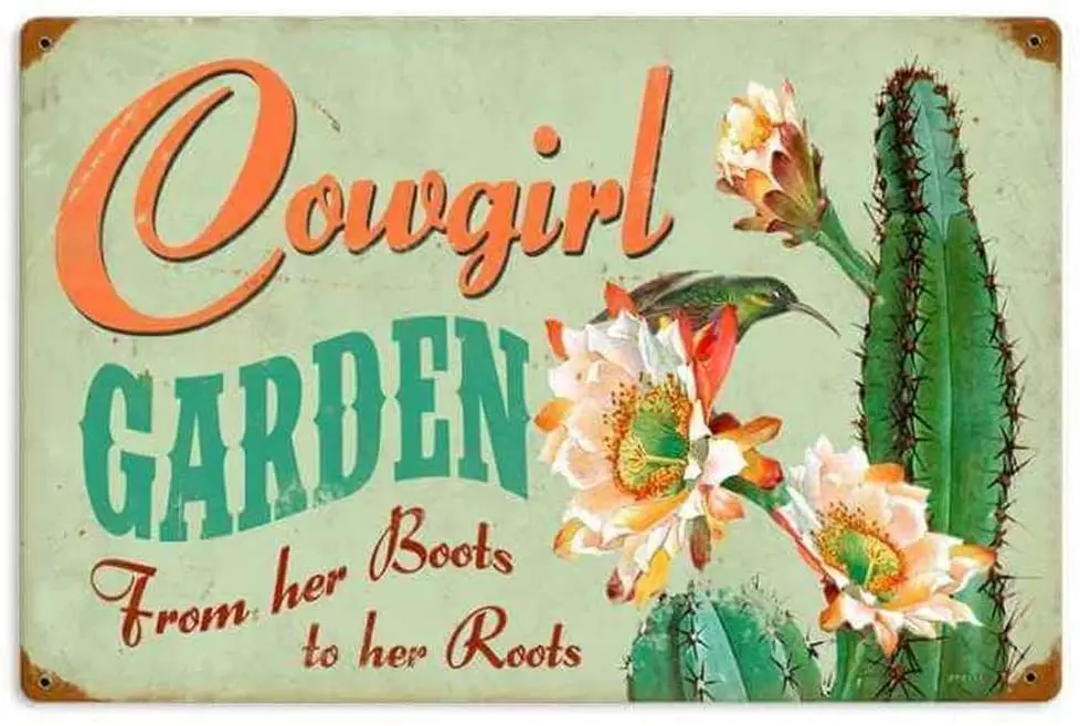 

SmartCows Vintage Cowgirl Garden Retro Metal Sign Garage Signs for Home Pub Club Cafe Bar Art Decor, 8 x 12 Inches