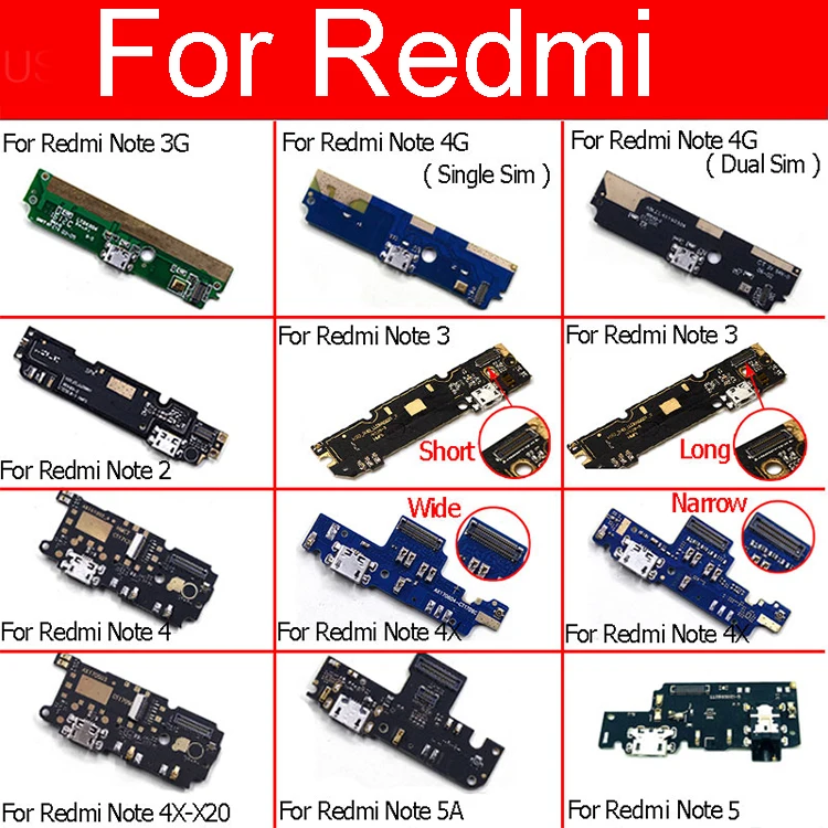 Плата с Usb портом для зарядки Xiaomi Redmi Note 3 3g 4 4g 4X 5 5A 6 7 8 Pro|Шлейфы мобильных