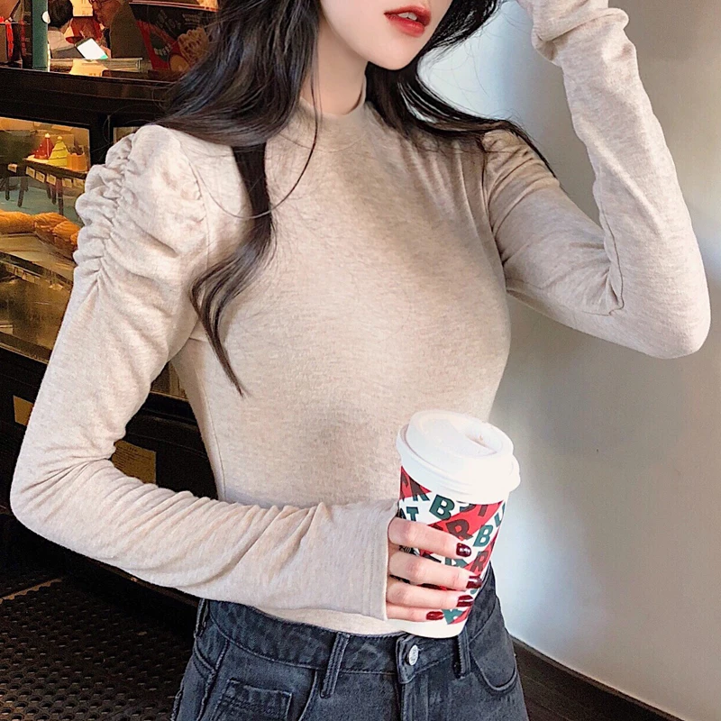 Женские тонкие трикотажные рубашки в Корейском стиле Харадзюку с рукавами