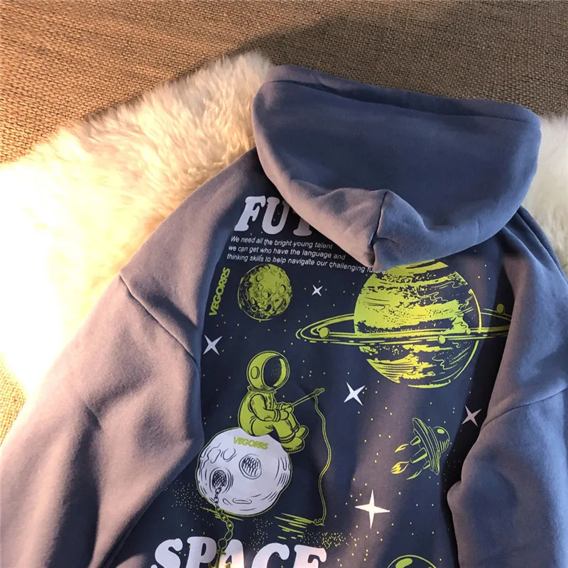 

Korean Loose Tops Blue Female Casual Students Cartoon Printed Sweatshirt Autumn Hoodie Girls Japan Streetwear Blue Hoodies