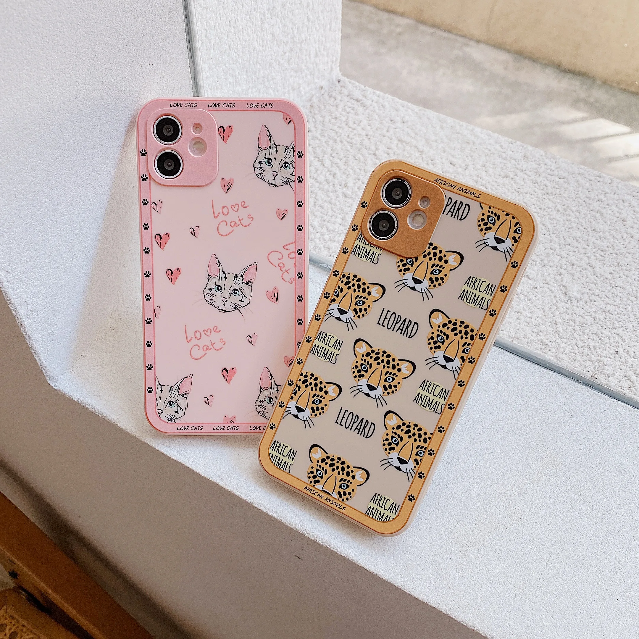 

Cute Cartoon Animal Leopard Cat phone case for iPhone 13 12 11 Pro Max X XR XS Soft Comforable Phone Back Cover