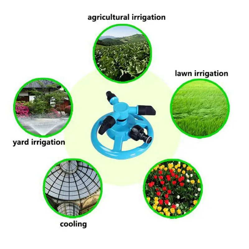 3 Nozzles Arm Automatic Irrigation 360° Rotating Lawn Sprinkler Adjustable Spraying Angle and Distance Watering Garden |