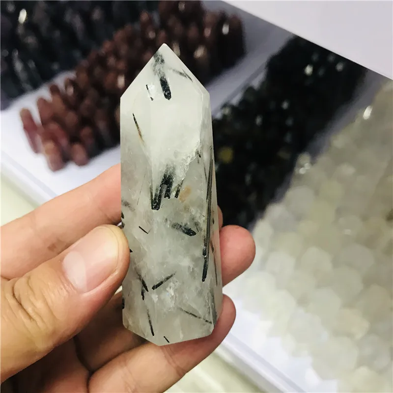 

Natural Crystal Black Tourmaline Quartz Point Healing Stone Hexagonal Prisms 50-60mm Obelisk Wand Treatment Stone DIY Gift
