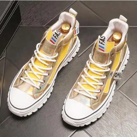 

Luxury Men Fashion gold Casual Shoes Spring Autumn Slip on High Top Hip Hop Sneakers Male Youth Trending Leisure Shoes