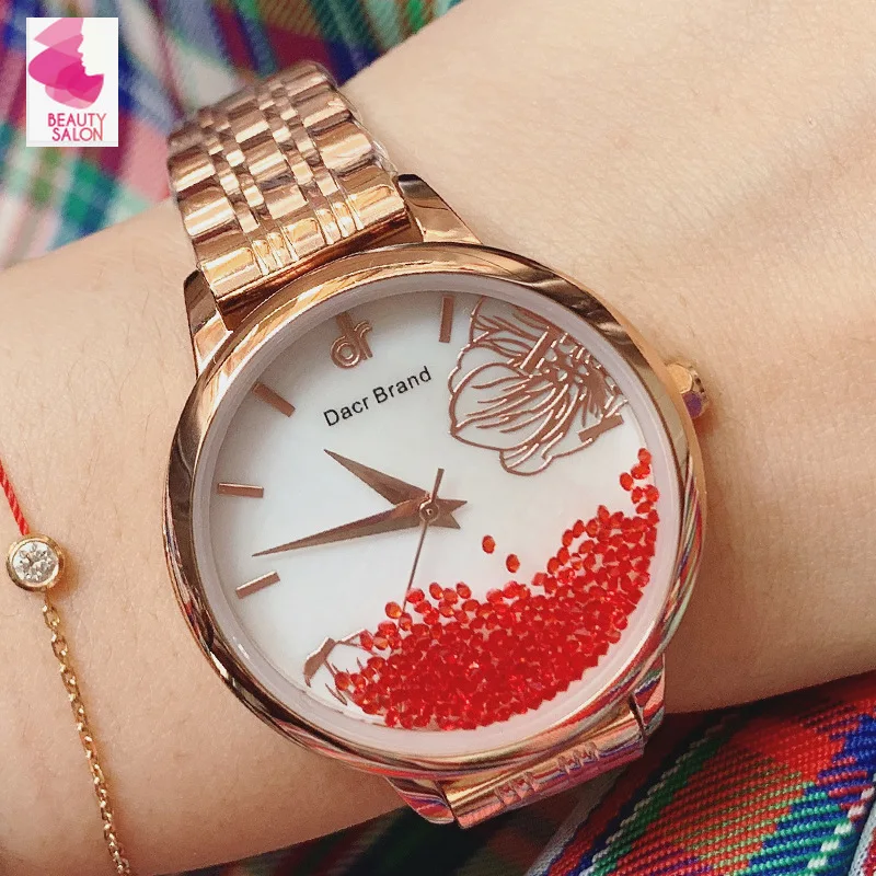 DACR Новый стиль Модные женские часы с стальными полосками темперамент циферблат