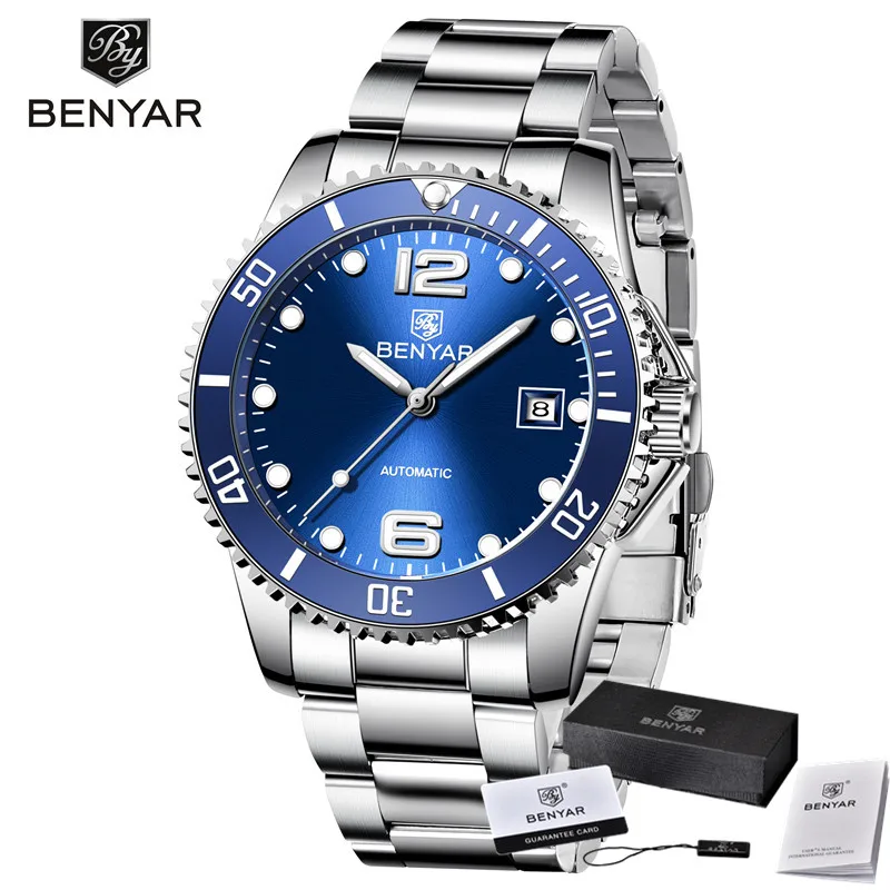 Benyar Автоматические Мужские механические часы мужские спортивные лучший бренд