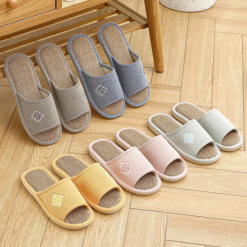 

Linen Shoes Women Household Slippers Indoor Letter printing Floor Shoes Summer Women's Mute Slippers Sandals Slippers