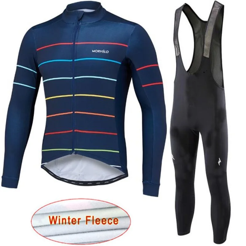 Morvelo тепловой флис мужской зимний Велоспорт Джерси Набор Ropa Ciclismo Invierno супер теплый Bkie одежда длинный 9D гелевый коврик