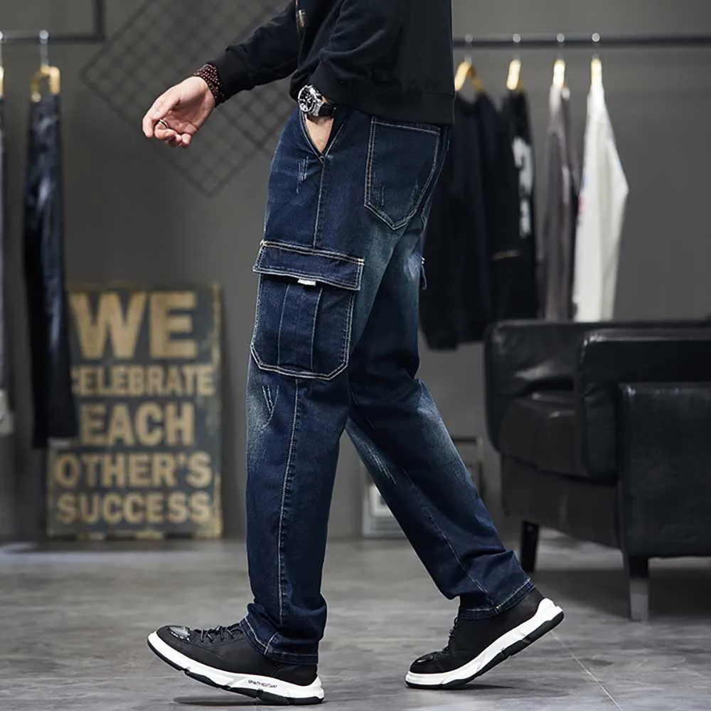Trendy Hiphop Harem Jeans Men Casual Denim Pants Loose Baggy Trousers Streetwear Cargo Pants Men Clothing Plus Size 42 44 Jeans