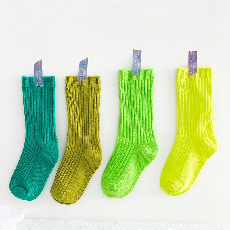 

Bobora Winter New Children's Solid Color Striped Double Versatile Socks Knee High Baby Long Socks Cotton Sock 3PCS/Set