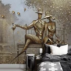 Фотообои 3D стерео Золотая рельефная фигурка фрески для гостиной спальни фон настенные бумаги для стен 3 D Papel De Parede