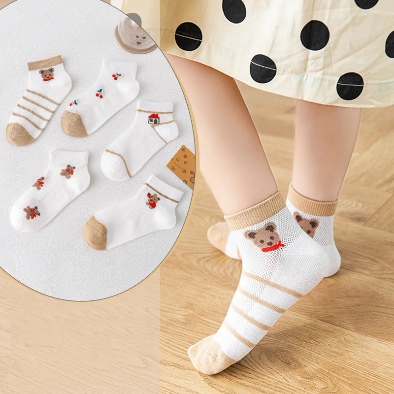 

5 пар/лот Детские хлопковые носки для мальчиков и девочек для малышей красивые детские носки с мультипликационным принтом «Обувь с дышащей сеткой носки для От 1 до 12 лет и подростков летняя одежда для детей