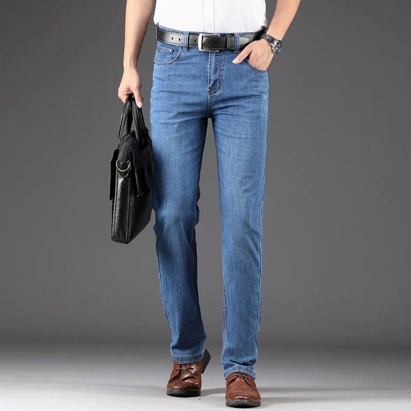

SHAN BAO men's fit thin comfortable cotton stretch jeans 2020 spring and summer brand classic pocket business casual denim jeans