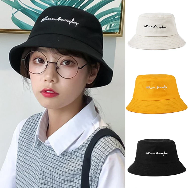 

Uniesx Bucket Hat Women English Letters Cotton Reversible Sun Protection Cap Men's Panama Hat Fisherman Hats