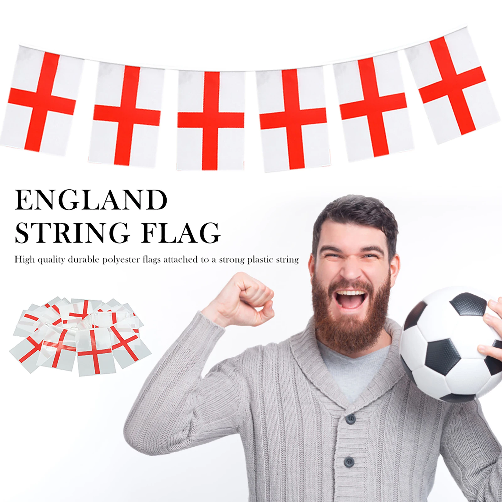

Polyester Banner - 10m England Bunting Flag Cheer for England in The 2021 European Cup England Football Decorations