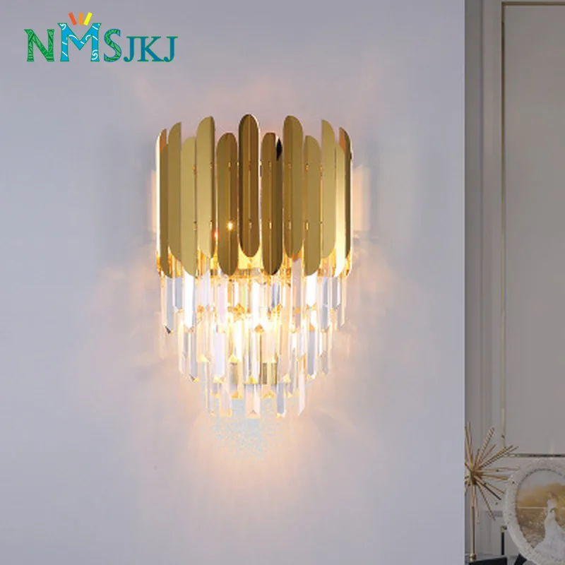 Современный хрустальный настенный светильник из нержавеющей стали для спальни