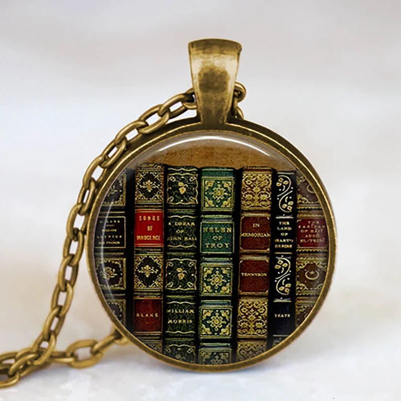 14 New Fashion Necklace Glass Dome Vintage Library and Books Pendants Necklace For Students Teachers And Librarians Necklace - Окраска металла: 14