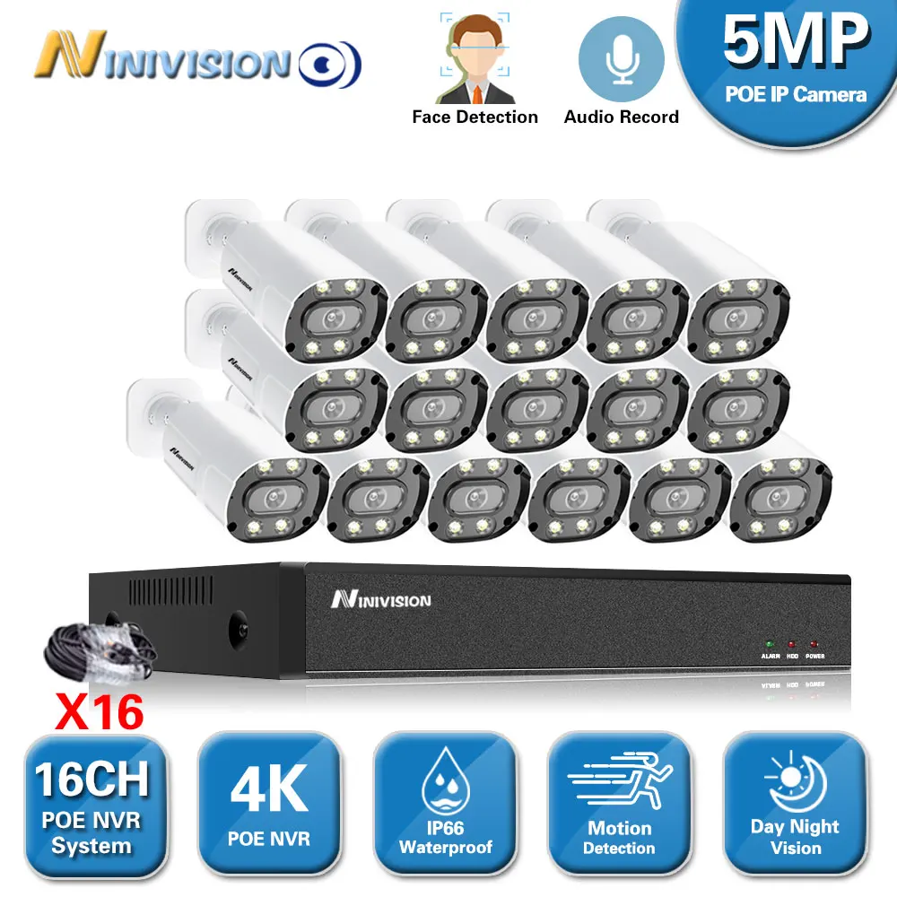 

H.265 16CH 5MP 4K HD POE NVR Kit CCTV System IR Outdoor AI IP Camera P2P Video Security Surveillance Set 4TB HDD