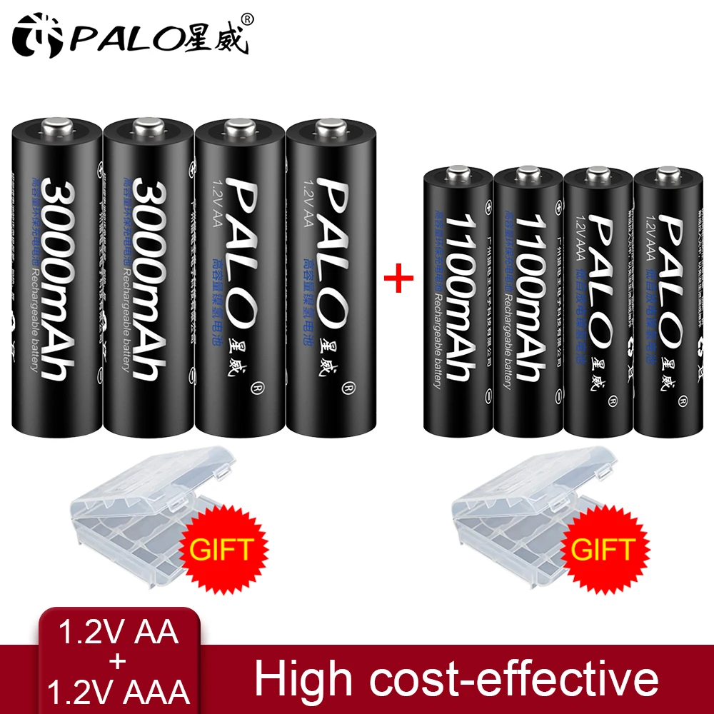 PALO 8 шт./лот набор перезаряжаемых батарей включает 4 шт. AA 3000mAh и 4 шт. AAA 1100mAh Ni-MH AA/AAA аккумуляторные батареи для радио