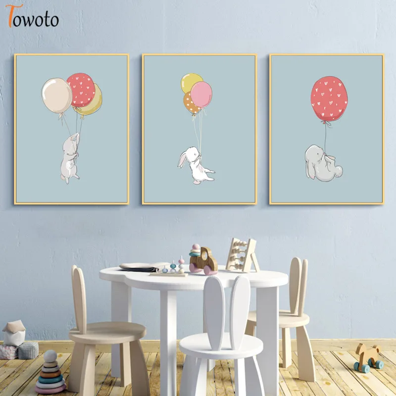 Принты в виде летающих животных с воздушными шарами живопись на холсте