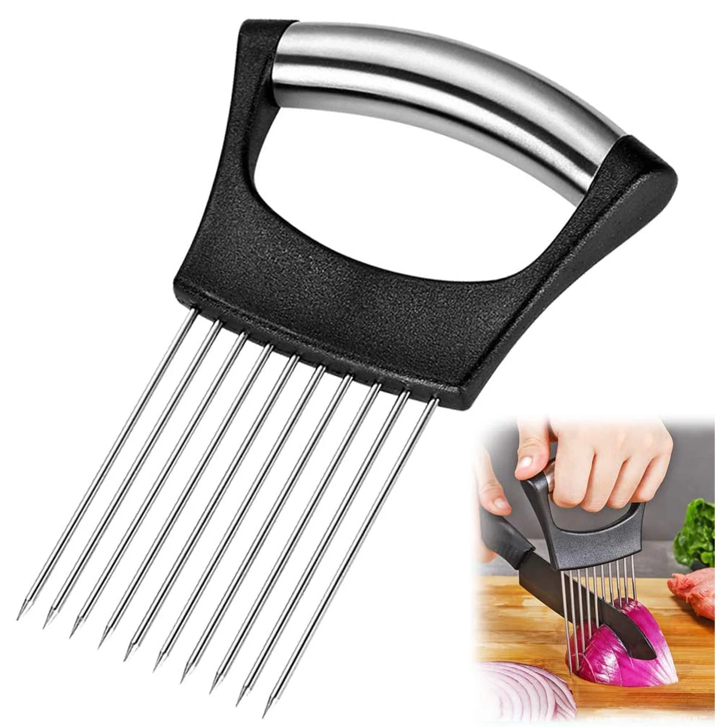 Stainless Steel Onion Fork Fruit Vegetables Slicer Tomato Cutter Knife Cutting Safe Aid Holder Meat Tenderizer Kitchen Gadgets |