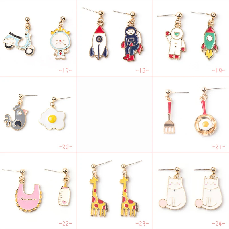 Милые Мультяшные Сережки для женщин асимметричные часы с кроликом кошкой птицей