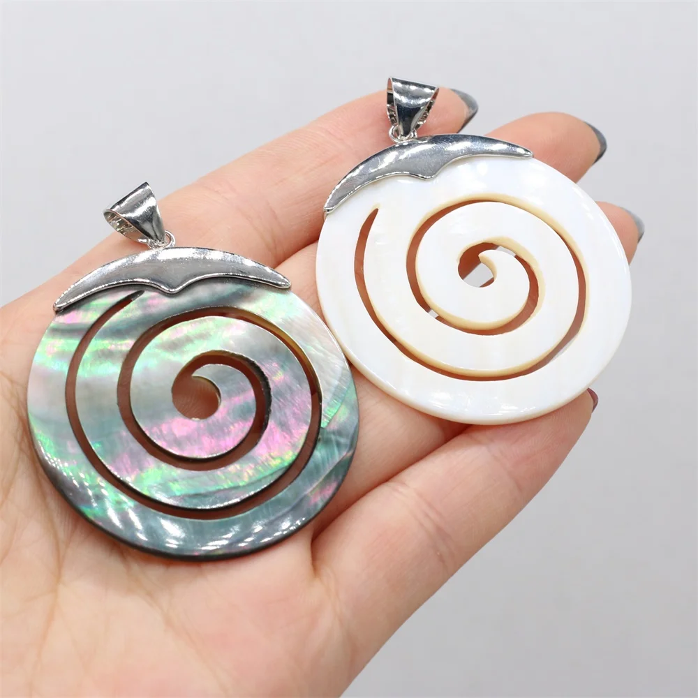 

Classical Natural Shell White Black Round Spiral Pendant Handmade Crafts DIY Necklace Jewelry Accessories Gift Making Size 45mm