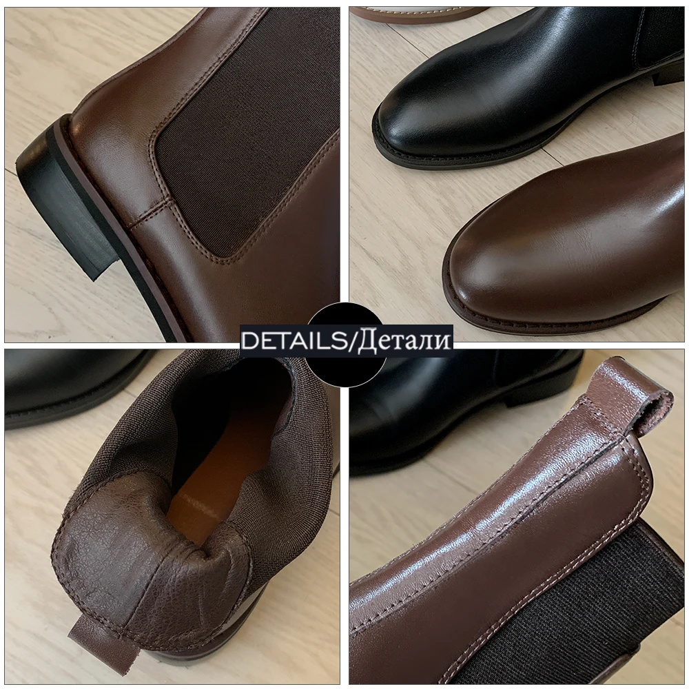 

WETKISS Chelsea Boot Women Chunky Heels Genuine Leather Booties Ankle Slip On Round Toe Ladies Shoes Low Heel Woman Shoes 2021